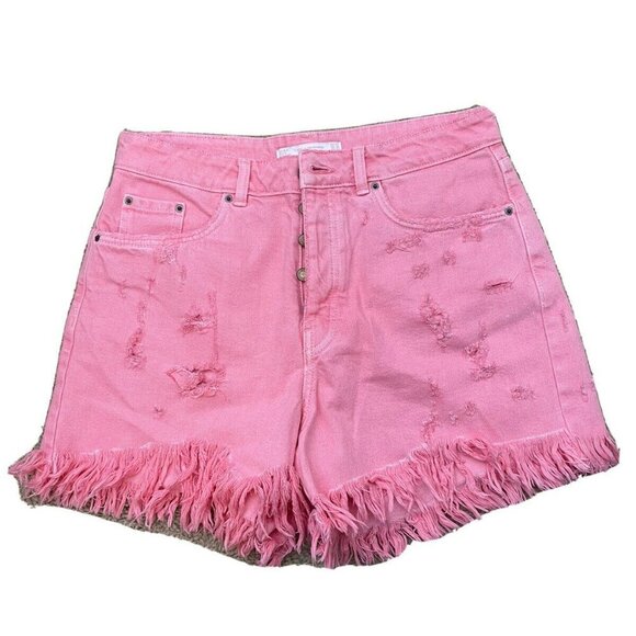 Zara Pants - Zara Trafaluc Shorts Neon Pink Denim Cutoff Shorts Women's Size 8